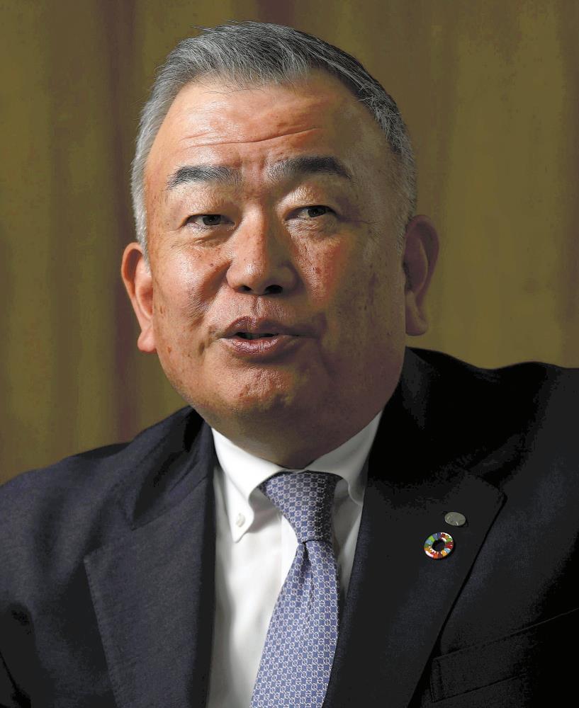 災害時の物流網維持の重要性を話す、ヤマトホールディングスの長尾裕社長（東京都港区で）＝安川純撮影