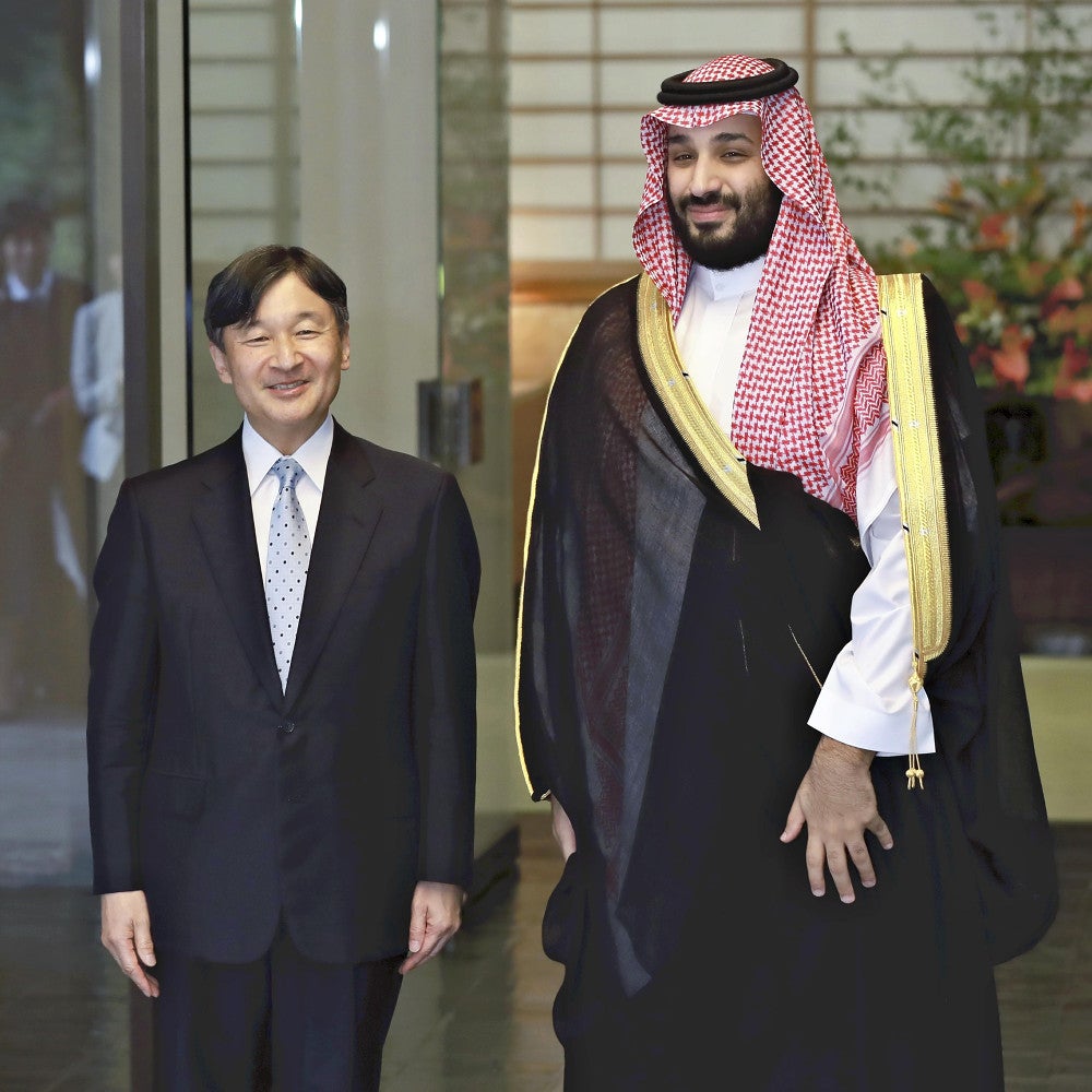 サウジアラビアのムハンマド皇太子を出迎えられる天皇陛下（２０１９年７月２日撮影）