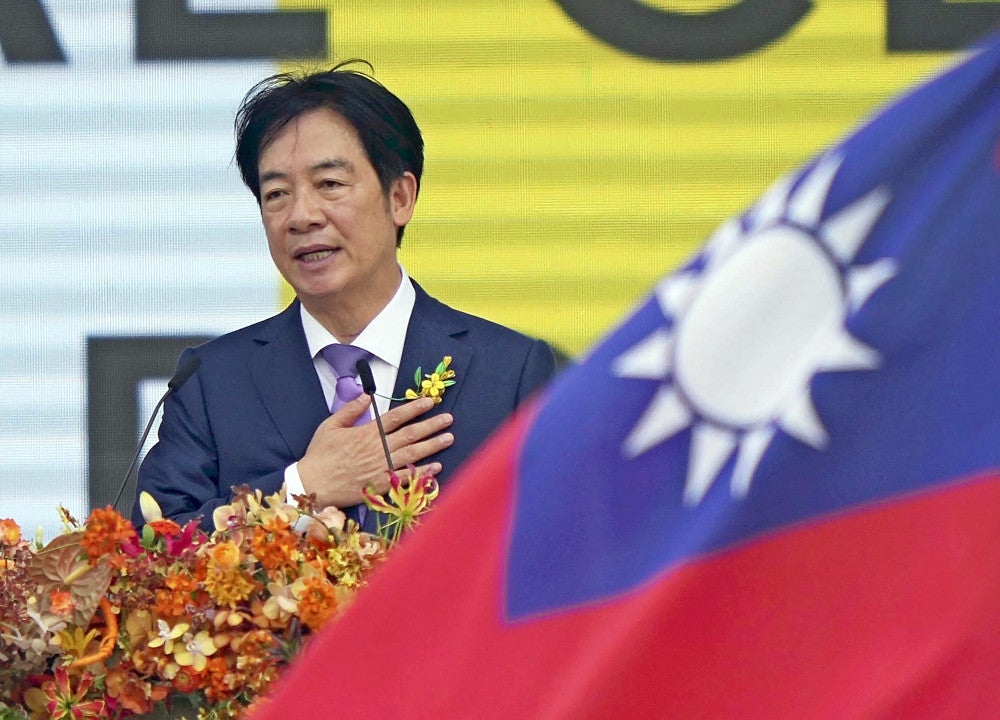 台湾総統に就任し演説を行う頼清徳氏（２０日、台北で）＝大原一郎撮影