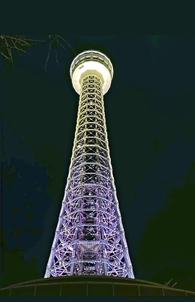 横浜ゆかりのアニメキャラクターの誕生日を祝ったライトアップ。グラデーション演出もできる＝横浜マリンタワー提供