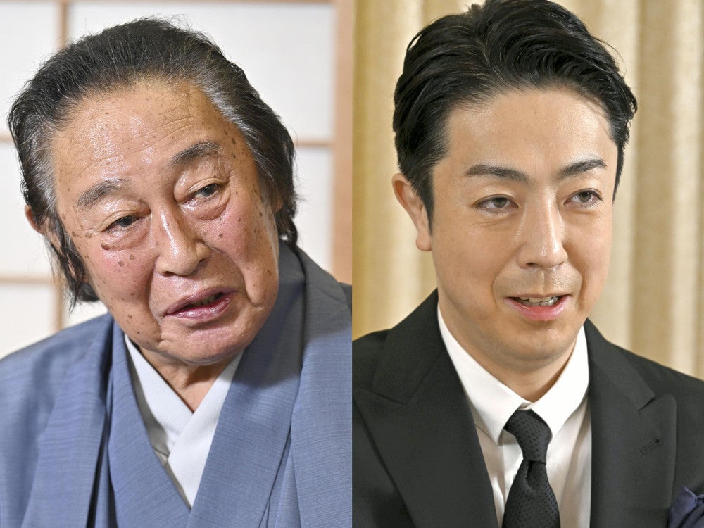 当代の尾上菊五郎さん（左）と、尾上菊之助さん