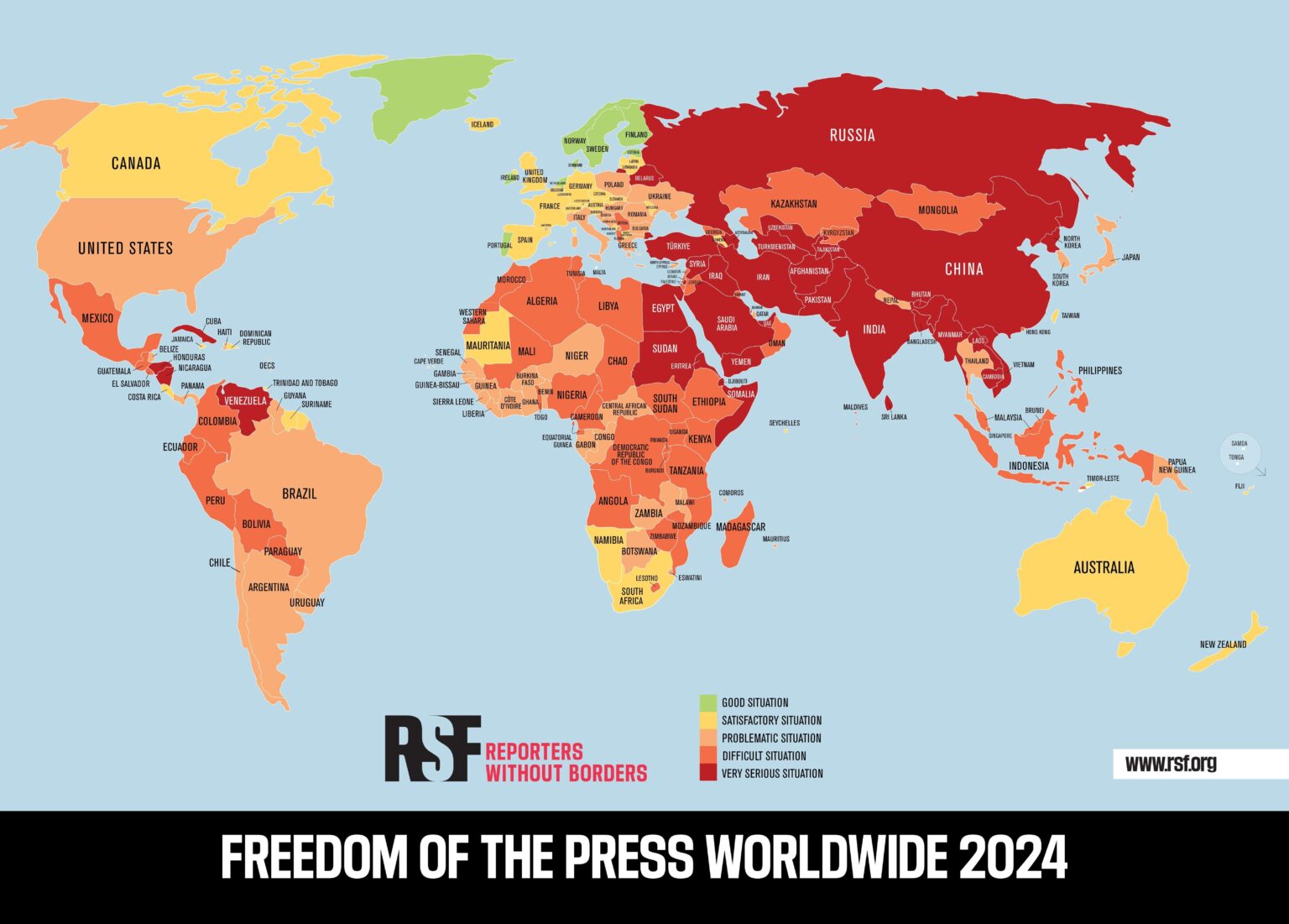報道の自由度指数 2024 における数少ない環境に優しい国の中の 1 つであるフィンランド