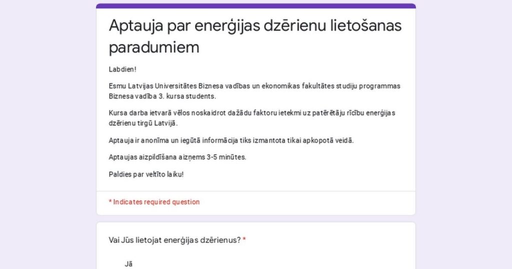 ラトビアにおけるエナジードリンクの摂取習慣に関する調査