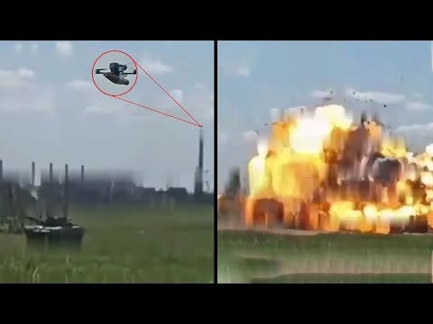 強力な戦車によるドローン攻撃がロシア兵によってビデオに捉えられる