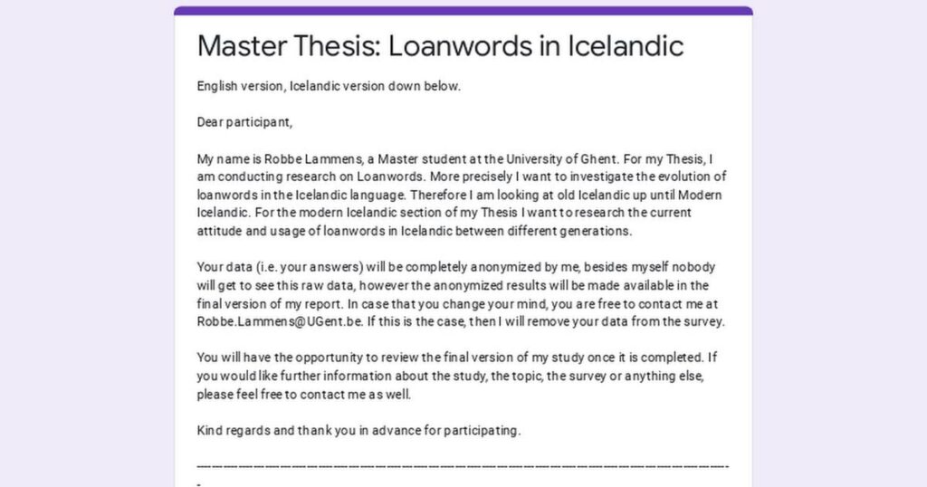 アイスランド語の借用語に関する修士論文 アイスランド語の借用語に関する修士論文