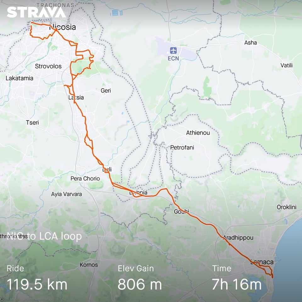 ニコシアからラルナカまでの100kmのサイクリングを初めて完走しました