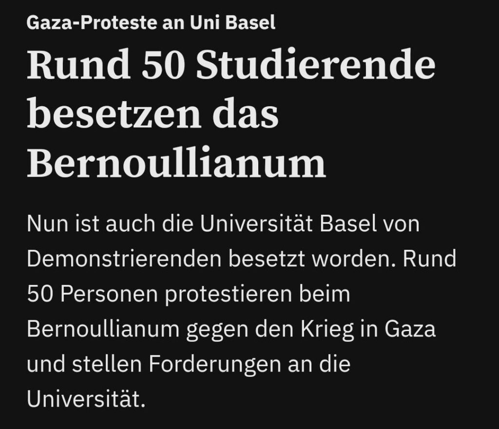 イスラエルとのプログラム実施のためバーゼル大学を学生が占拠