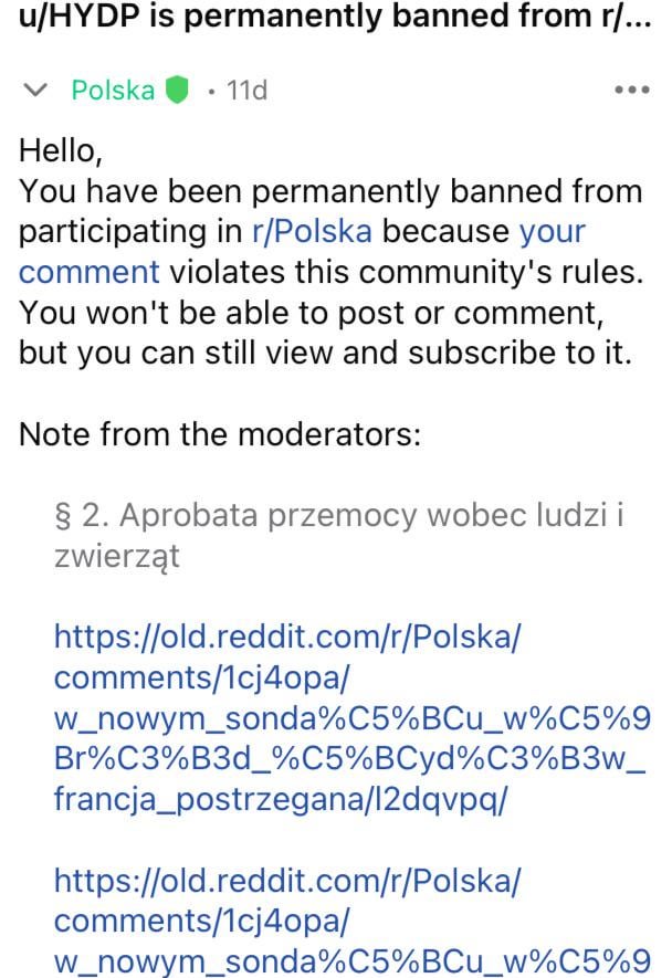 r/Polska のパワートリップ MOD は、ユダヤ人の反ポーランド的姿勢を報じたとして私を永久追放した