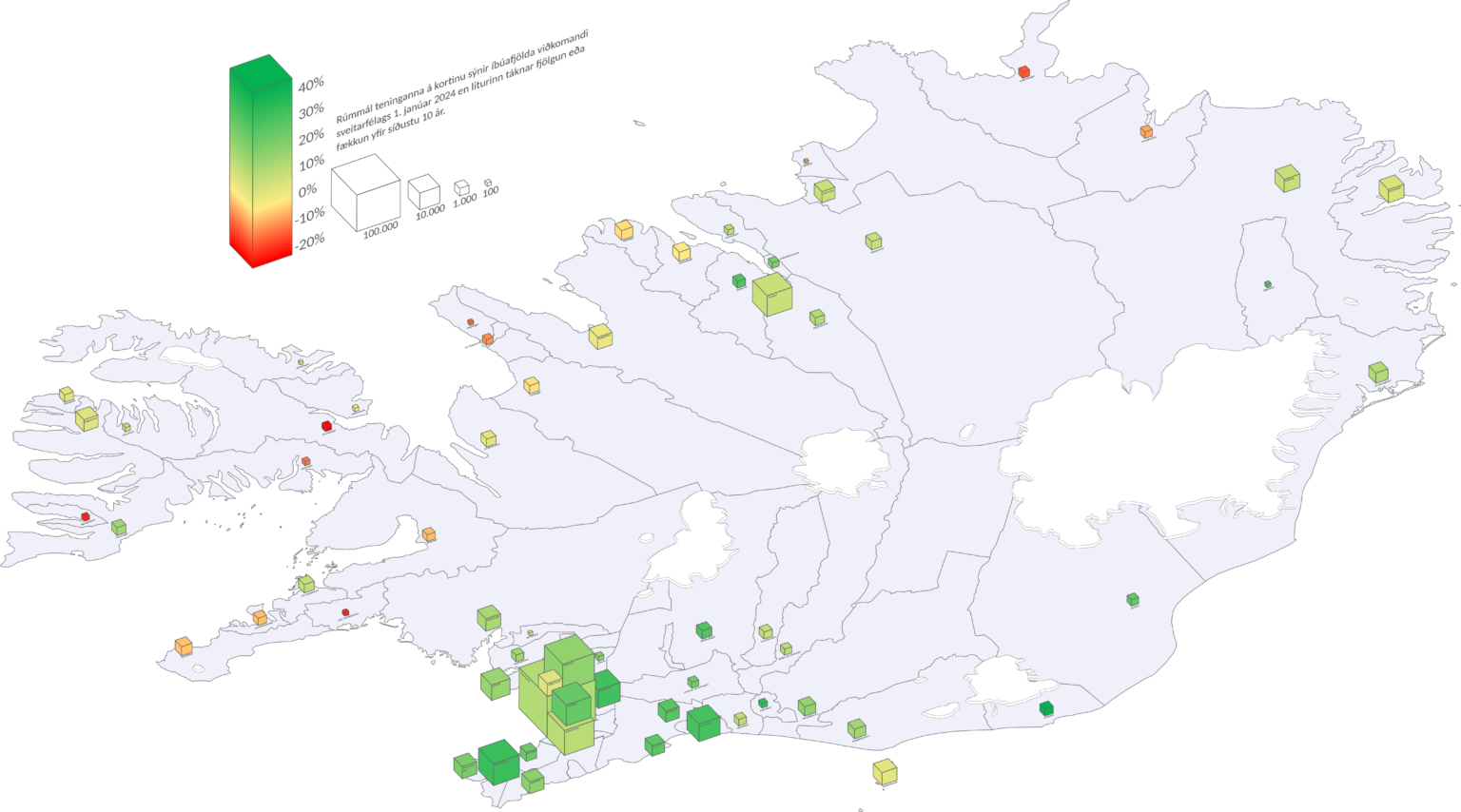 アイスランドの地方自治体の人口開発 2014 ～ 2024 年