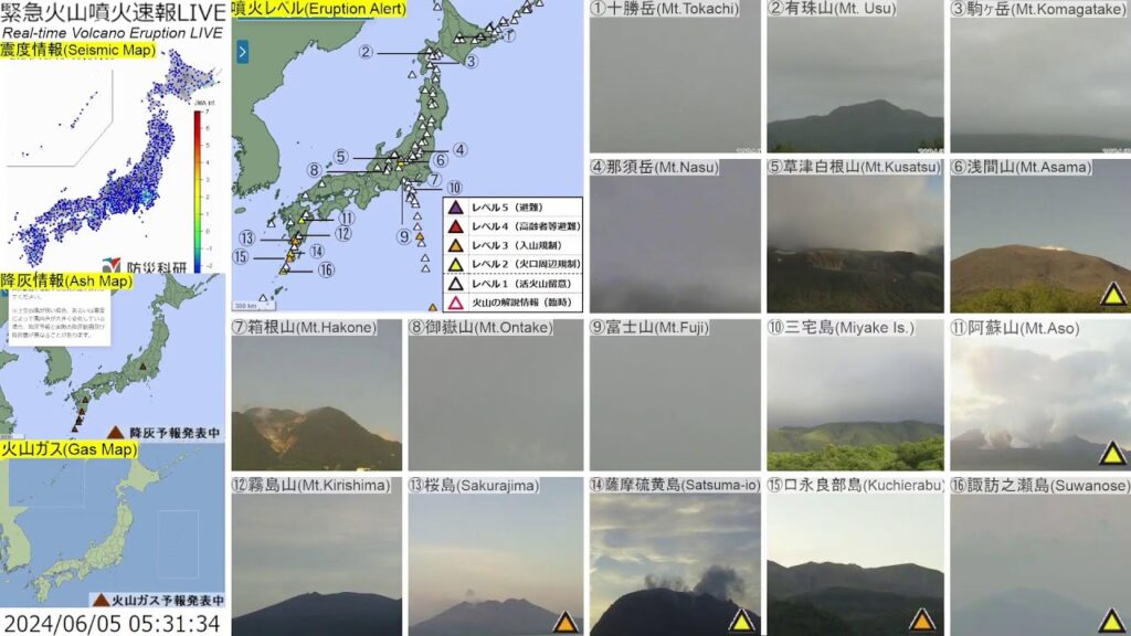 🔴緊急火山噴火速報ライブ The Real-time Volcano Eruption Alert in Japan