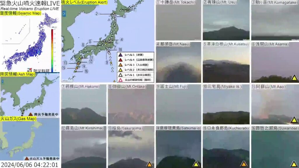 🔴緊急火山噴火速報ライブ The Real-time Volcano Eruption Alert in Japan
