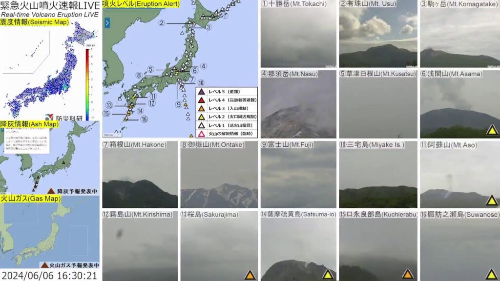 🔴緊急火山噴火速報ライブ The Real-time Volcano Eruption Alert in Japan