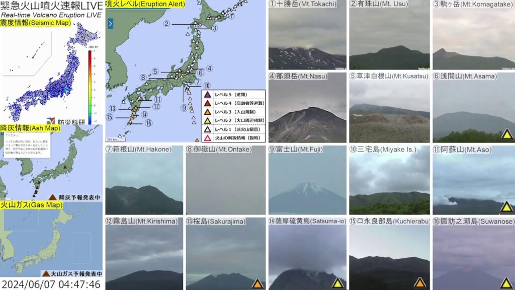 🔴緊急火山噴火速報ライブ The Real-time Volcano Eruption Alert in Japan
