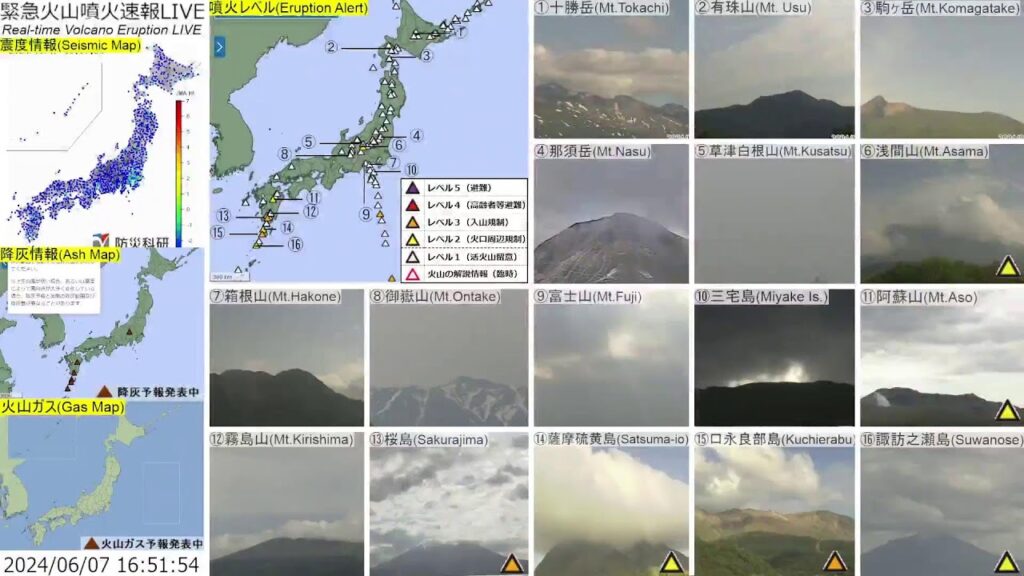 🔴緊急火山噴火速報ライブ The Real-time Volcano Eruption Alert in Japan
