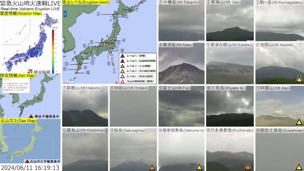 🔴緊急火山噴火速報ライブ The Real-time Volcano Eruption Alert in Japan
