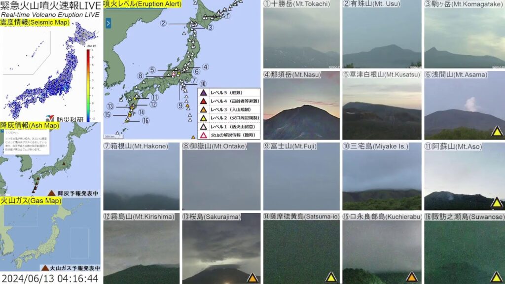 🔴緊急火山噴火速報ライブ The Real-time Volcano Eruption Alert in Japan