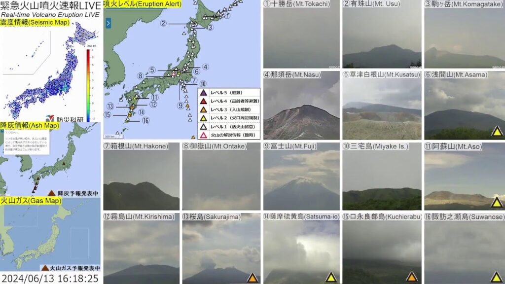 🔴緊急火山噴火速報ライブ The Real-time Volcano Eruption Alert in Japan