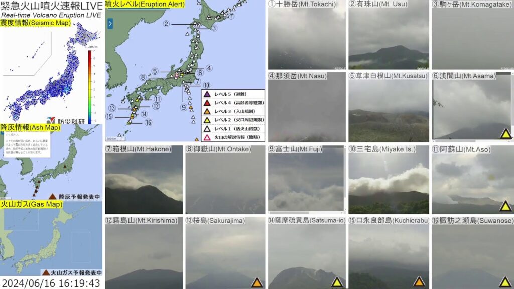 🔴緊急火山噴火速報ライブ The Real-time Volcano Eruption Alert in Japan