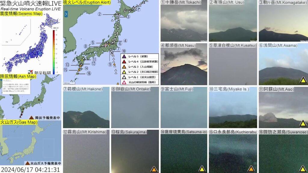 🔴緊急火山噴火速報ライブ The Real-time Volcano Eruption Alert in Japan