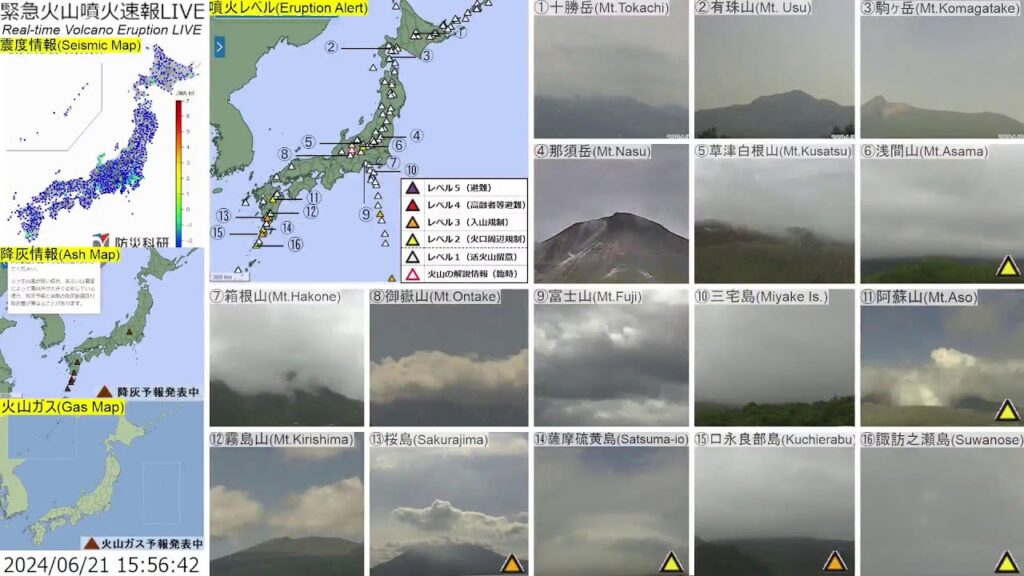 🔴緊急火山噴火速報ライブ The Real-time Volcano Eruption Alert in Japan