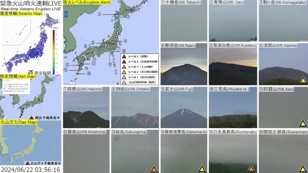 🔴緊急火山噴火速報ライブ The Real-time Volcano Eruption Alert in Japan