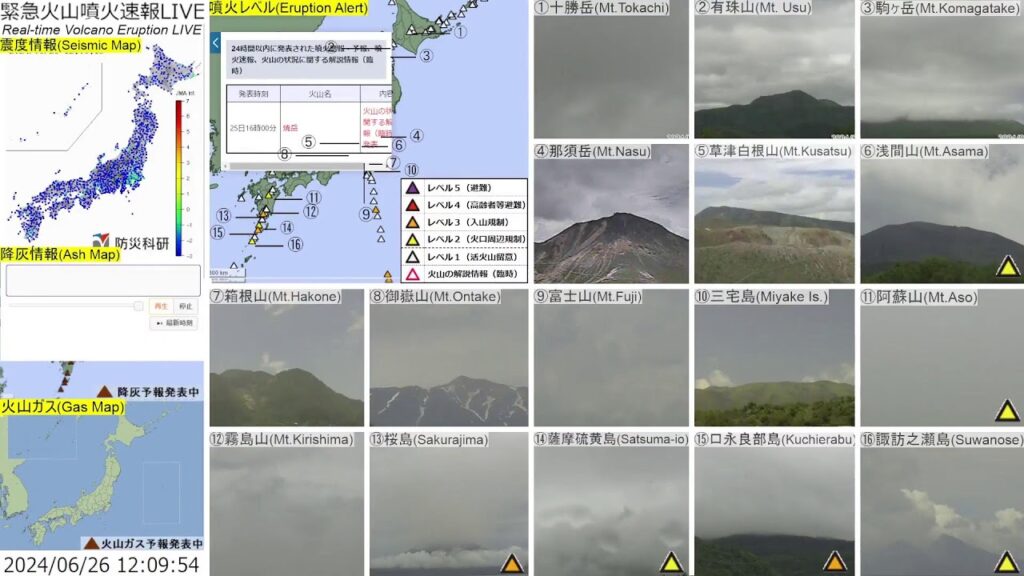 🔴緊急火山噴火速報ライブ The Real-time Volcano Eruption Alert in Japan 🔴緊急火山噴火速報ライブ The Real-time Volcano Eruption Alert in Japan