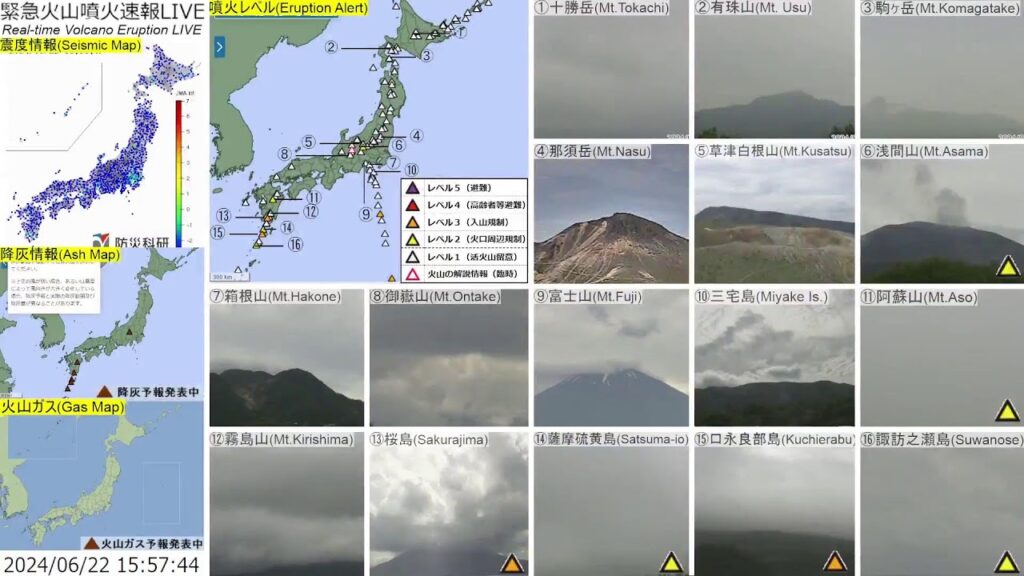🔴緊急火山噴火速報ライブ The Real-time Volcano Eruption Alert in Japan