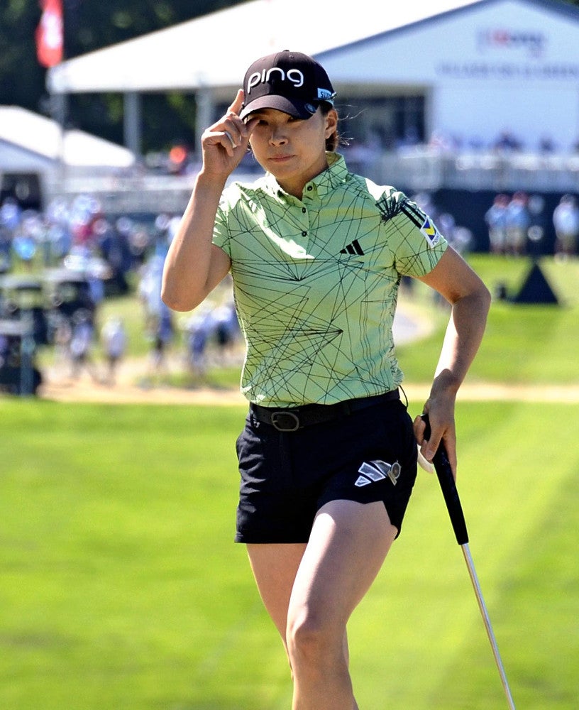 全米女子オープンで４年ぶりに予選を通過した渋野日向子（５月３１日、米ペンシルベニア州のランカスターＣＣで）＝帯津智昭撮影