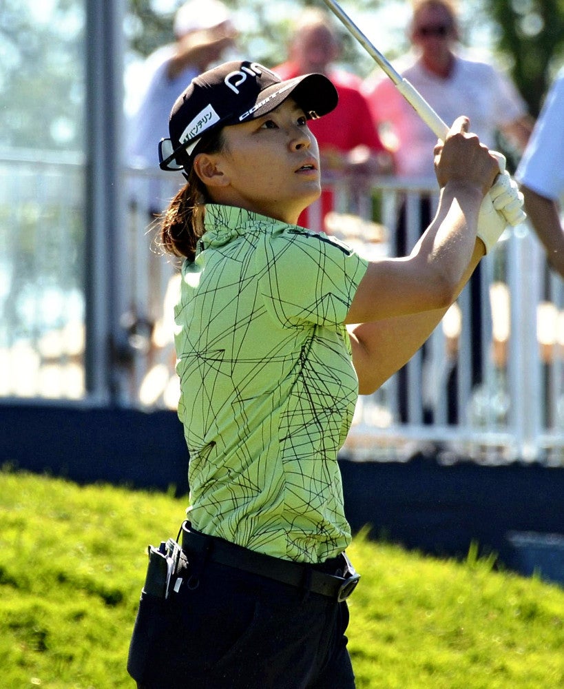 全米女子オープンで４年ぶりに決勝ラウンド進出を決めた渋野日向子（５月３１日、米ペンシルベニア州のランカスターＣＣで）＝帯津智昭撮影