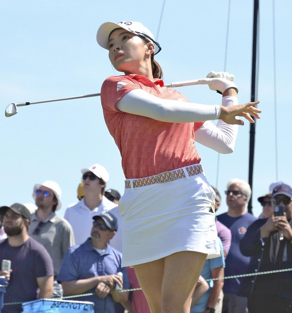 首位と２打差の４位につけた渋野日向子。「吐きそうな１日だった」という（６月１日、米ペンシルベニア州のランカスターＣＣで）＝帯津智昭撮影