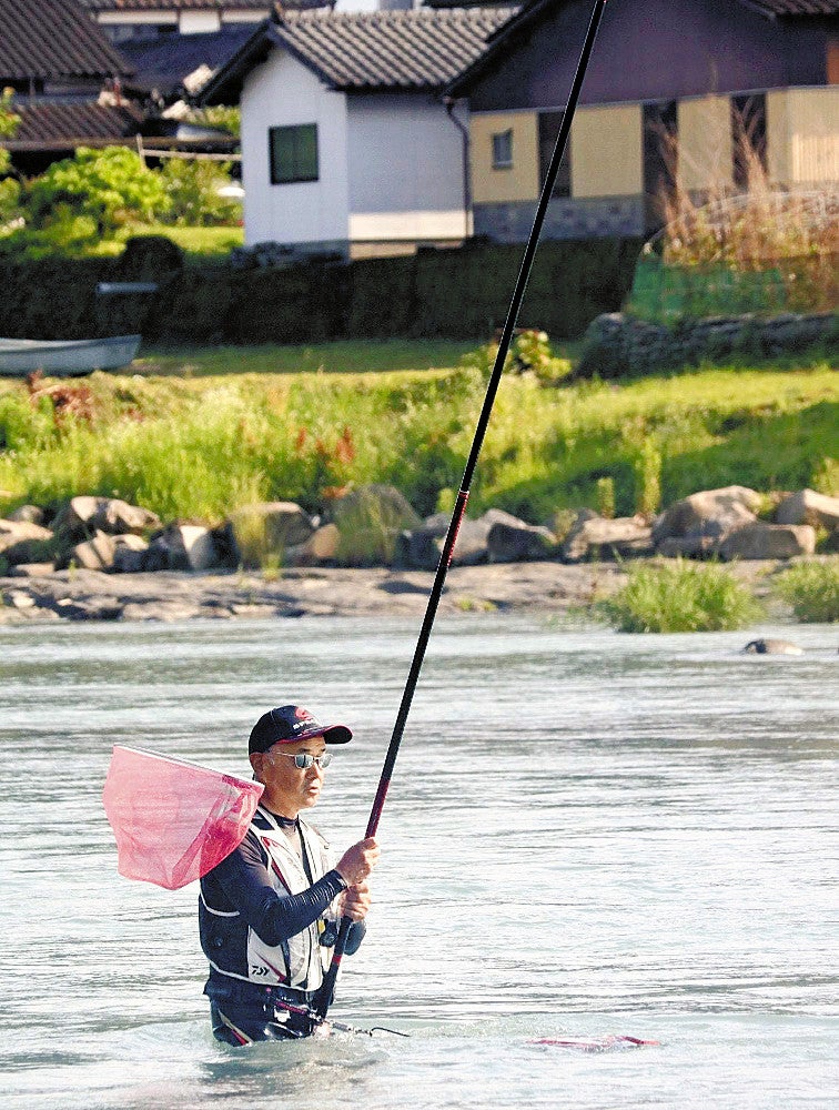 アユ漁を楽しむ釣り人（相良村の川辺川で）