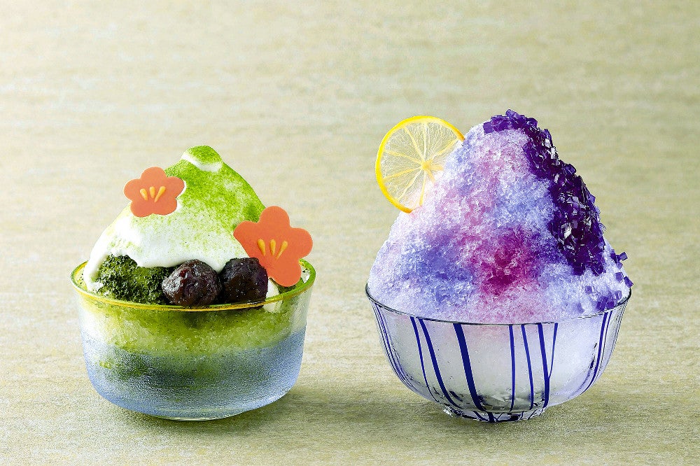 清少納言をイメージしたかき氷「雅」（左）と紫式部のかき氷「月夜」＝琵琶湖ホテル提供