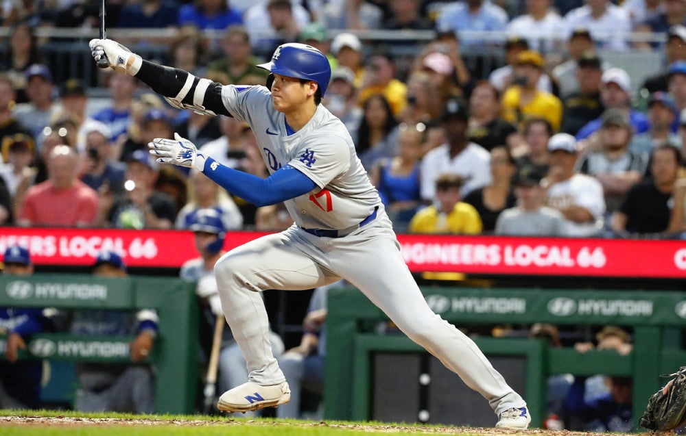 パイレーツ戦の８回、中前打を放つ大谷（４日）＝ＵＳＡトゥデー