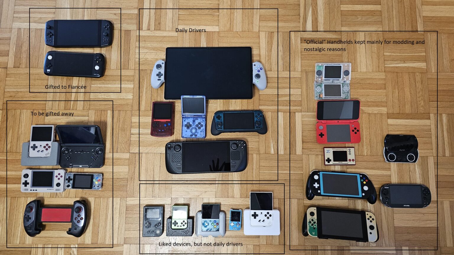 左下隅の 5 つのデバイス用にハンドヘルド コレクションを減らします。できればスイスの人が興味があれば、プレゼントすることもできます。デバイス リストはコメントにあります。
