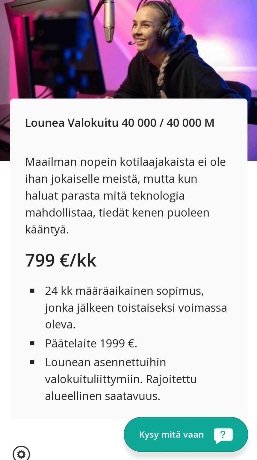 インターネットの速度を掲載しているので、フィンランドで40Gb/sの光ファイバーに支払う料金は次のとおりです。