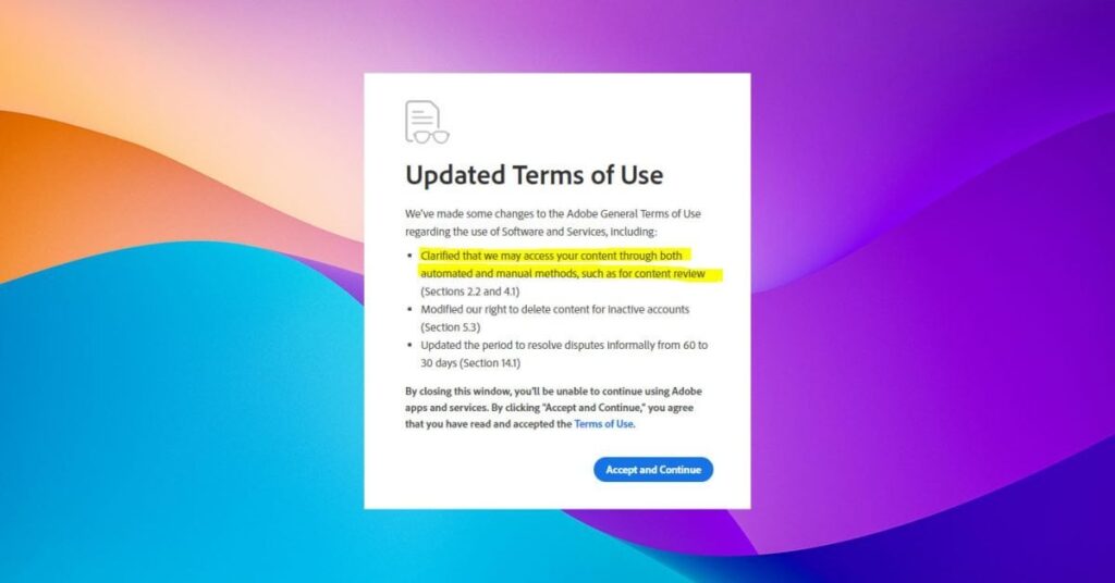 Adobe の利用規約の新たな変更