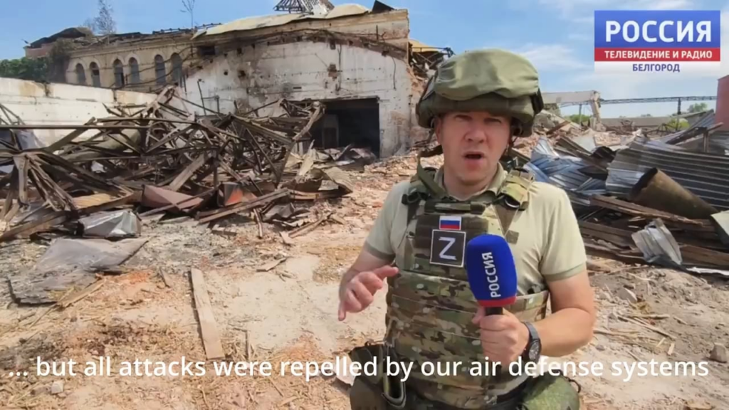 典型的なロシアのプロパガンダは、すべてのHIMARSミサイルが迎撃されたと言いながら、実際に建物を破壊した場所から報道している。