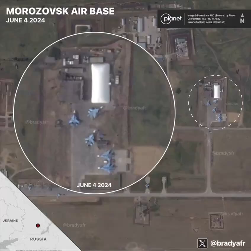 ロシアのモロゾフスク飛行場でロシア機6機が撃墜された。ちなみに、この飛行場にはウクライナを頻繁に攻撃するSu-34、Su-24、Su-24M機が駐留している。