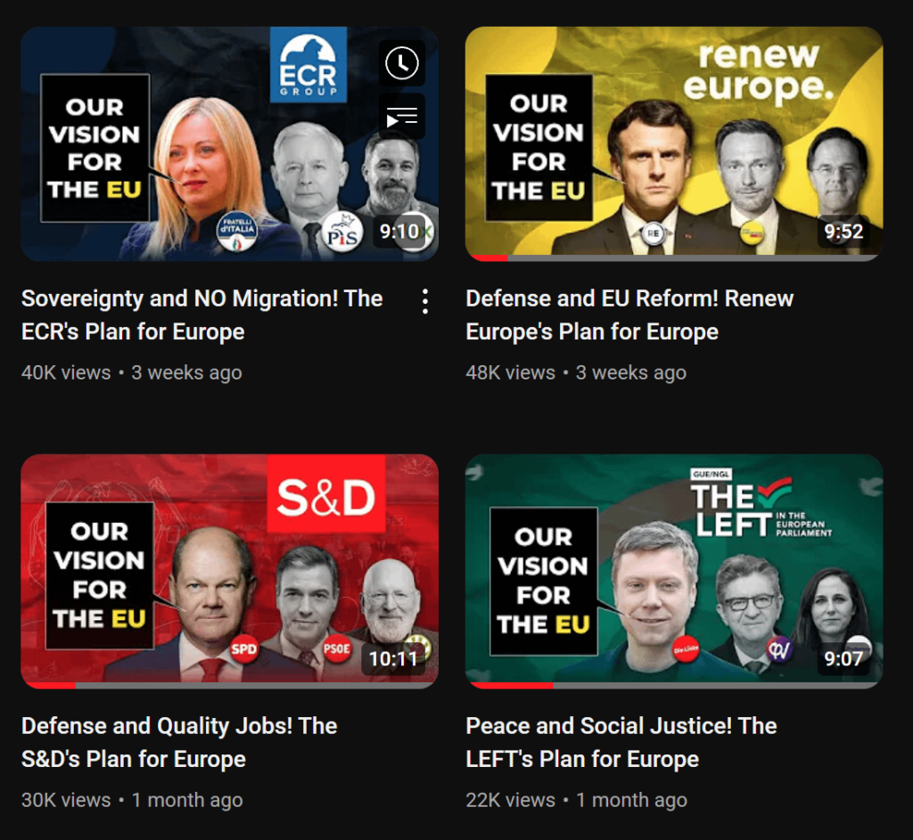 EU Made Simple YTチャンネルには、今日の選挙に関する各EU政党のビデオ要約が掲載されています。