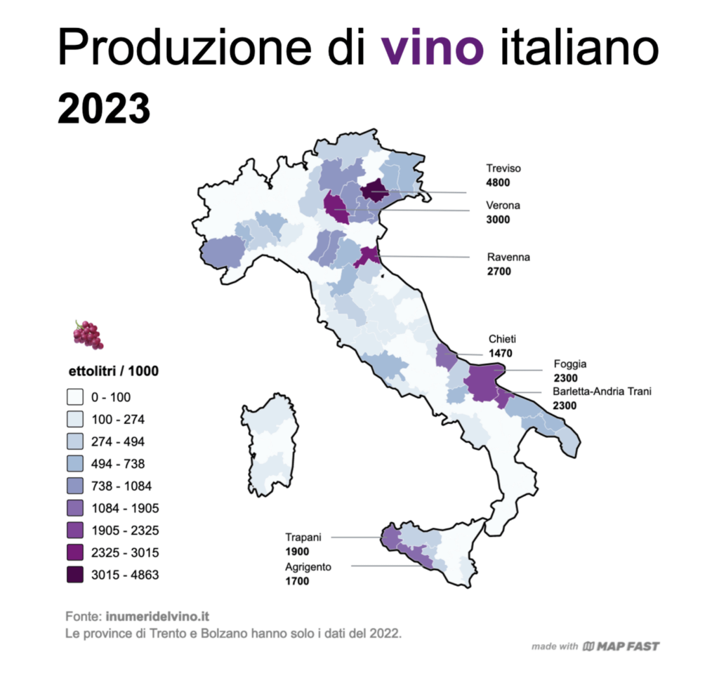 イタリアワイン生産量 2023 – 州別データ