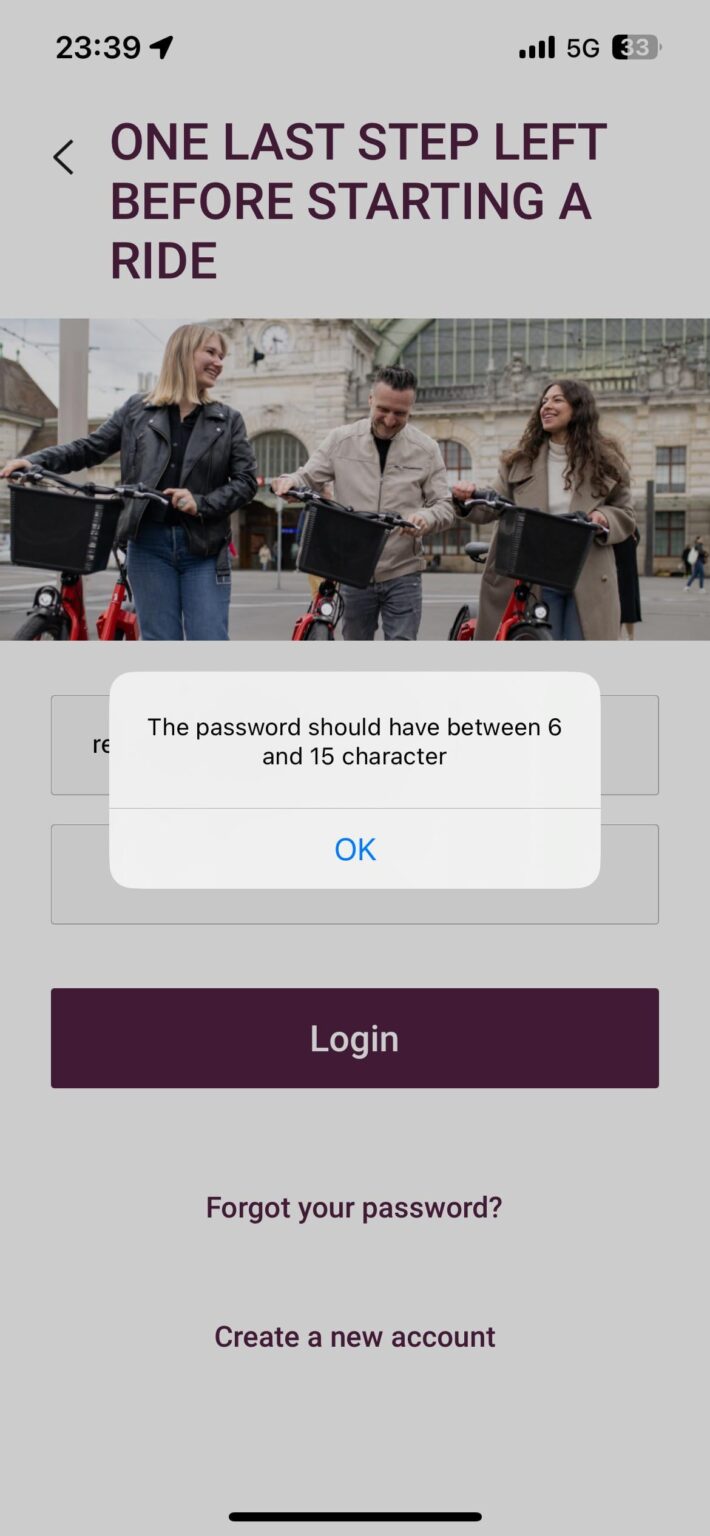 Publibike はパスワードの長さを制限しています 🤦‍♂️