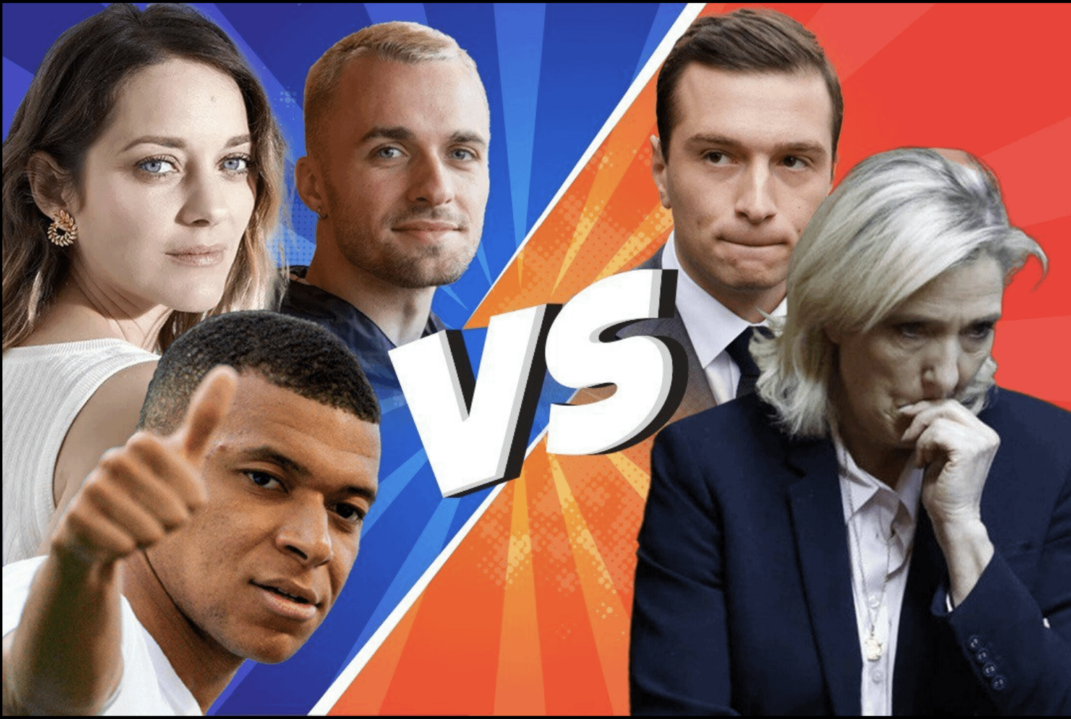 サッカー選手、ユーチューバー、俳優、アーティストらは、7月7日の早期選挙後に政権を握る可能性のある極右勢力に対抗して結集した。ムバッペ、マリオン・コティヤール、スクイージーらは、極右勢力に反対票を投じるよう呼びかけている。RNとバルデラはこれに対抗しようと取り組んでいる。