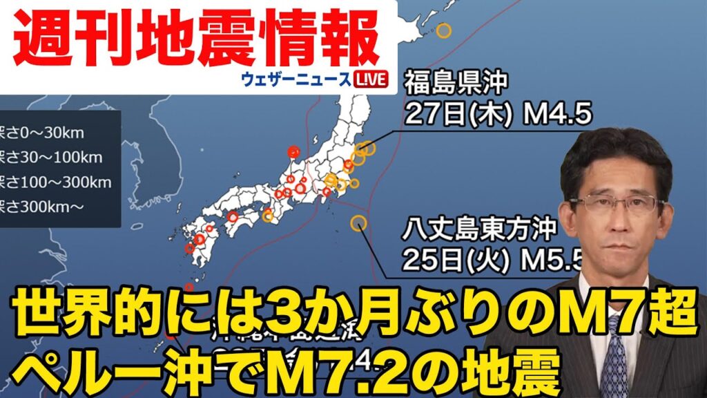 【週刊地震情報】世界的には3か月ぶりのM7超　ペルー沖でM7.2の地震