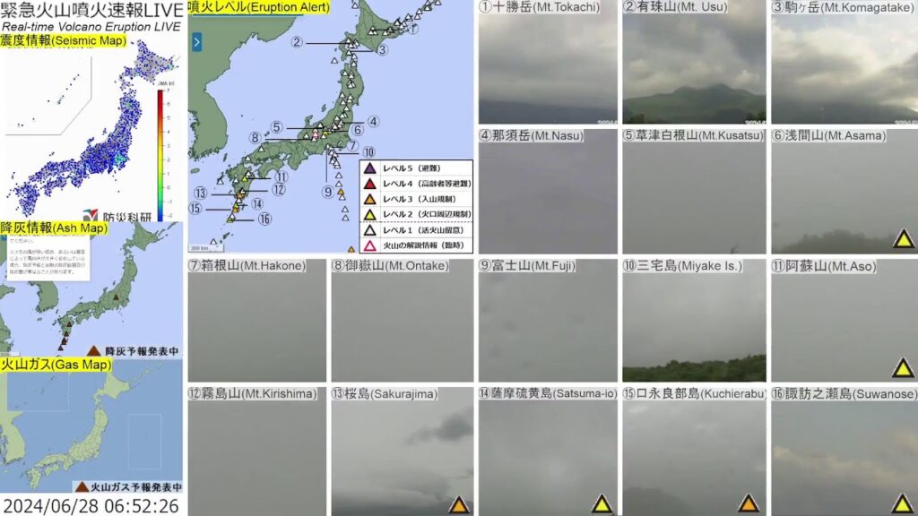 🔴緊急火山噴火速報ライブ The Real-time Volcano Eruption Alert in Japan