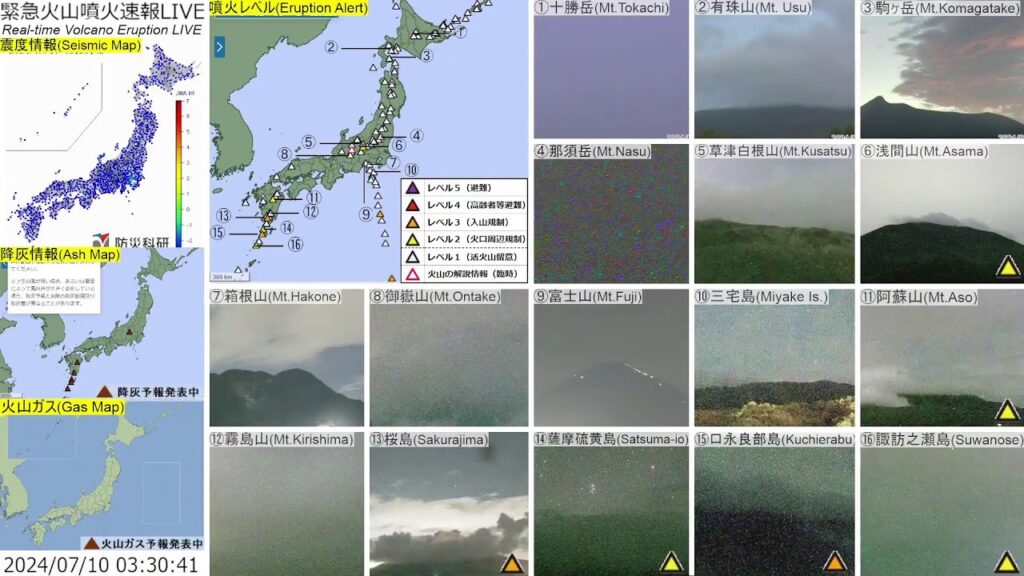 🔴緊急火山噴火速報ライブ The Real-time Volcano Eruption Alert in Japan