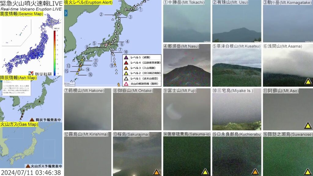 🔴緊急火山噴火速報ライブ The Real-time Volcano Eruption Alert in Japan