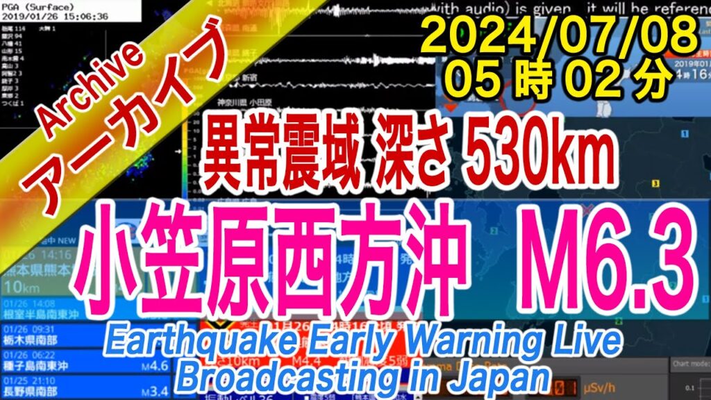 小笠原諸島西方沖【異常震域】 M6.3　2024/07/08（05：02）