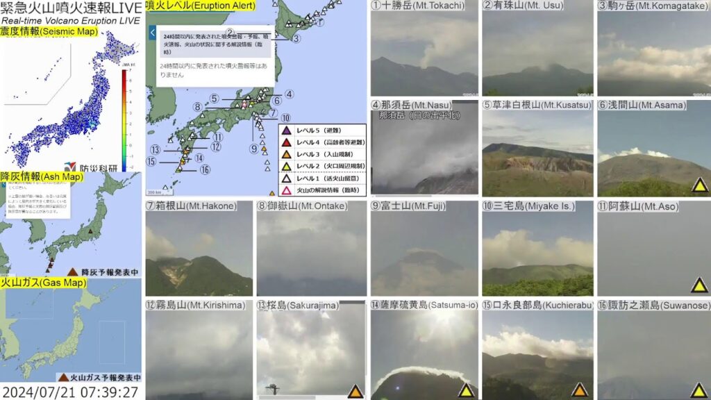 🔴緊急火山噴火速報ライブ The Real-time Volcano Eruption Alert in Japan