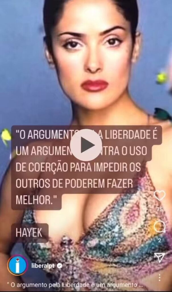 リベラル・イニシアチブ、インスタグラムの投稿でフリードリヒ・ハイエクの画像の代わりに女優サルマ・ハエックの画像を使用