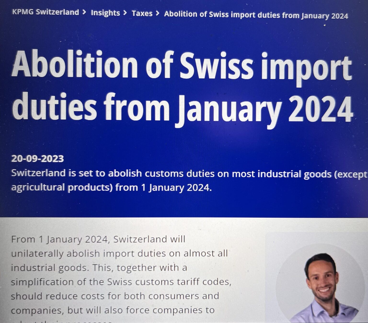 スイスの輸入関税は2024年1月から廃止されましたか？